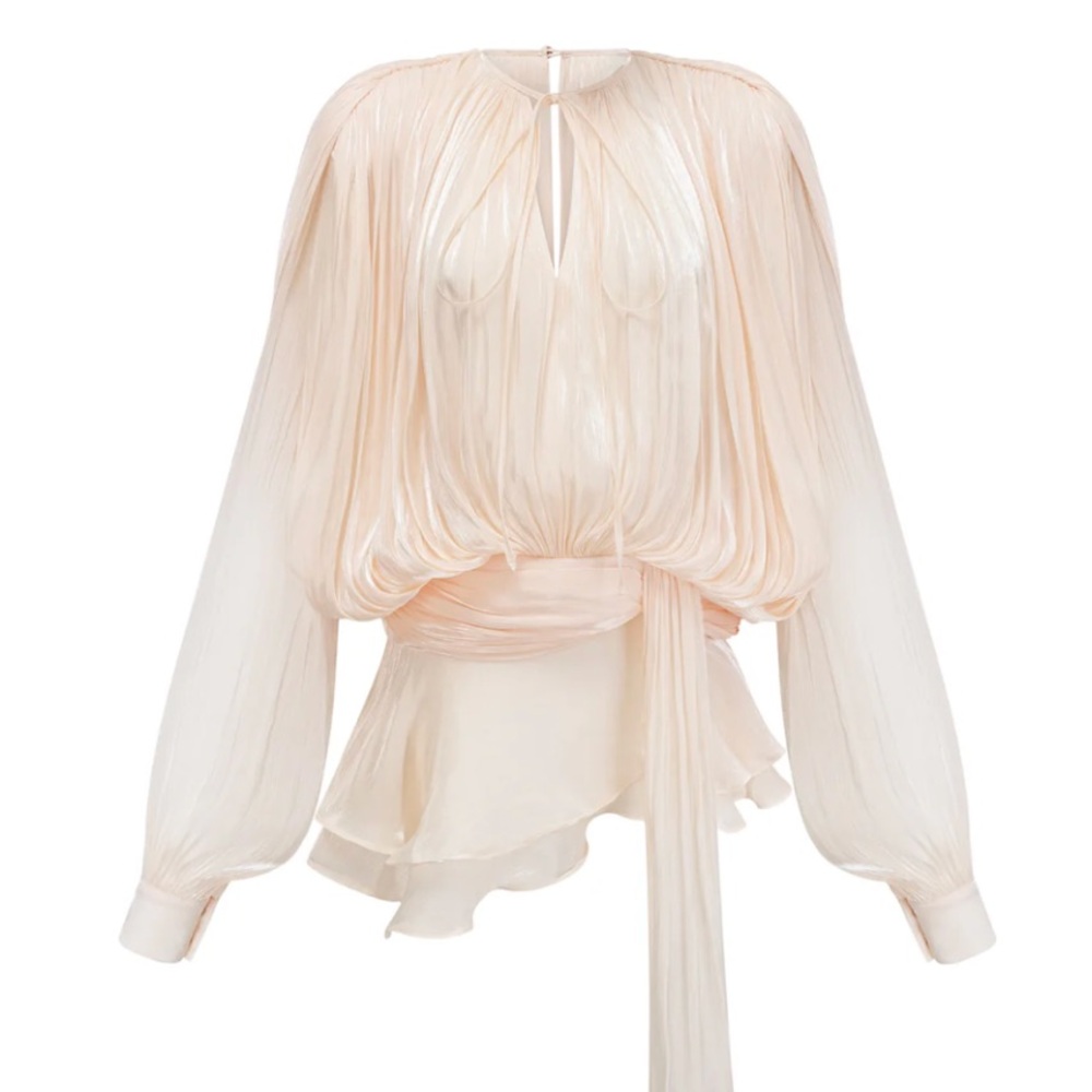 NWT EUGENIE FULLY PLEATED RUFFLED MINI DRESS IN NEUTRALS SIZE SMALL Miss Rosier
